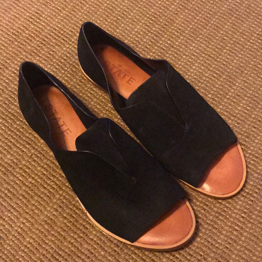 black peep toe flats